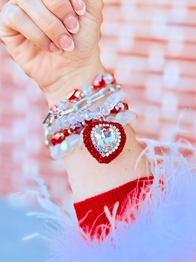 Red So Loved Crystal Beaded Bracelet Set