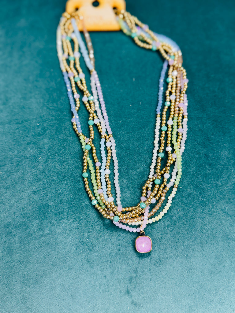 Layered Pastel Gold Link Necklace