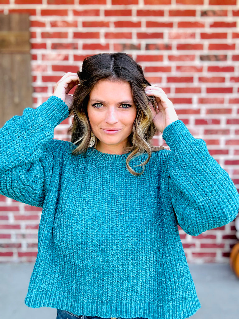 Cloudy Cuddles Sweater- Teal