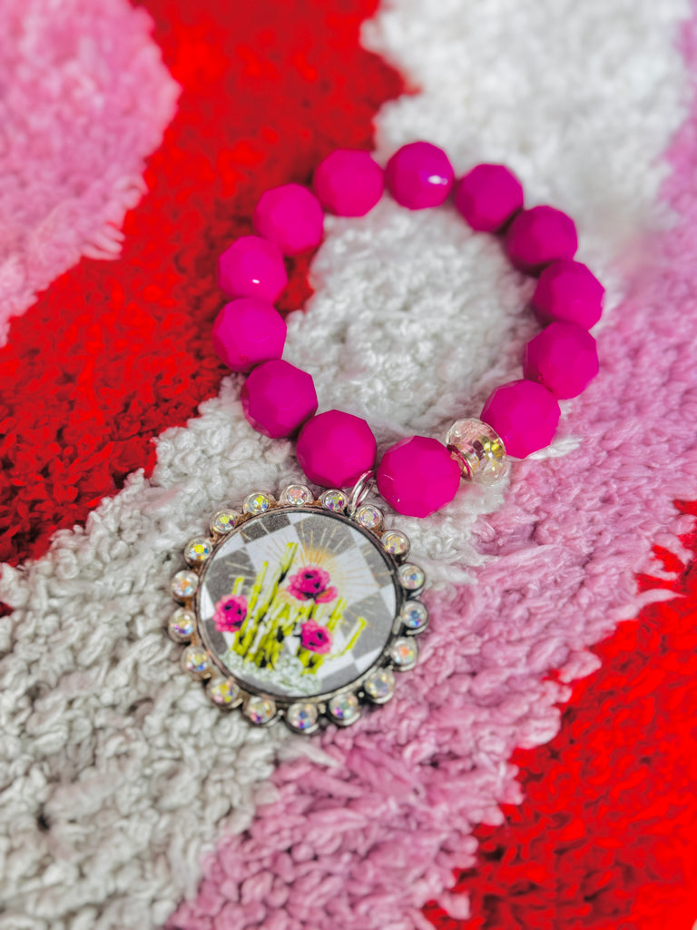 Rich Magenta Cactus Graphic Embellished Bracelet