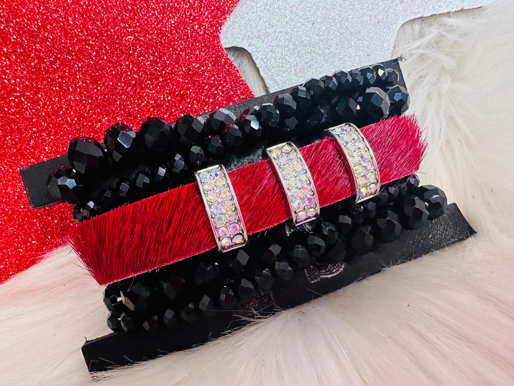 True Red & Black Charm Bracelet Stack