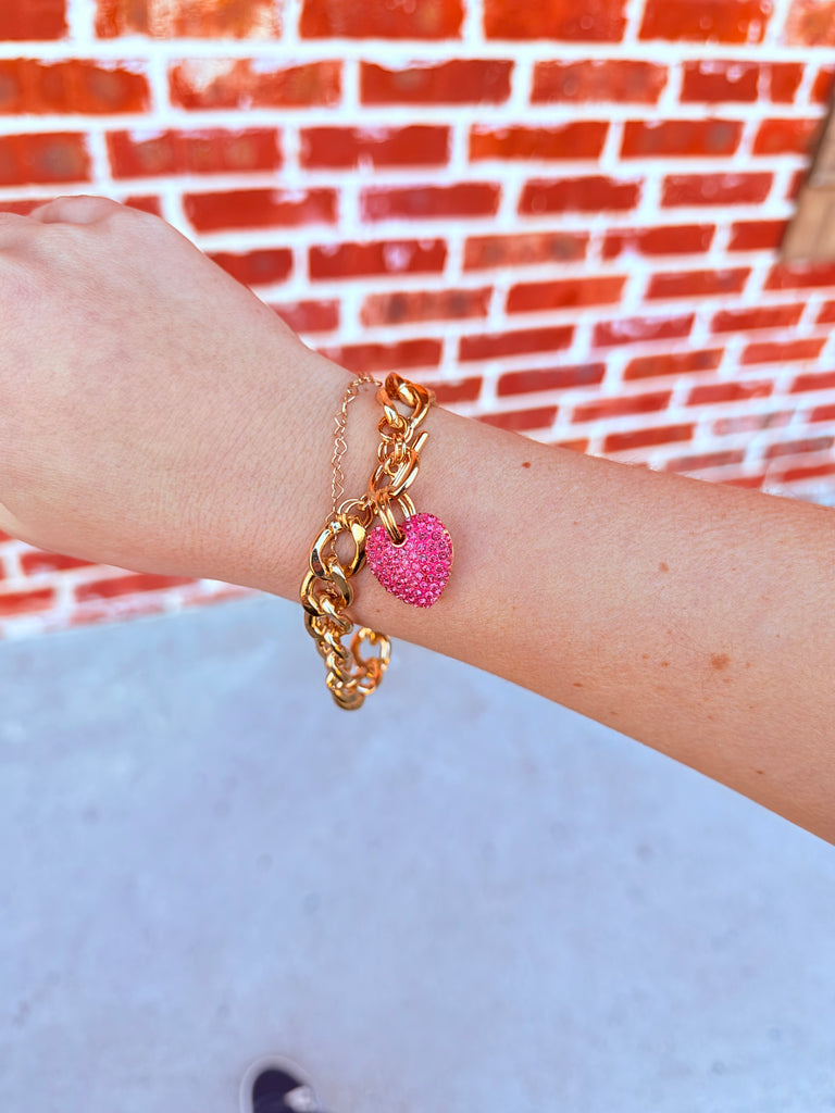 Little Miss Lover Crystal Heart Link Bracelet in Blush and Gold