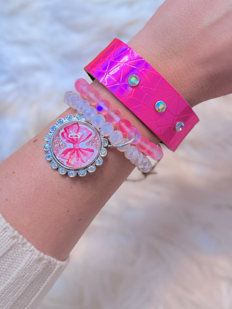 Pink Hologram Shimmer Bracelet & Cuff Set