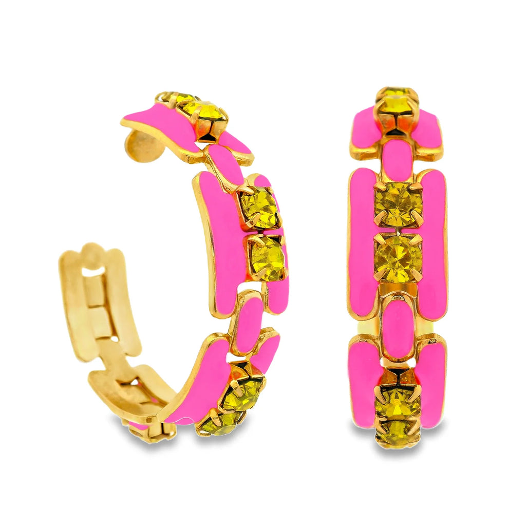 Hillary Swarovski Hoop Earrings-Bright Pink/Yellow