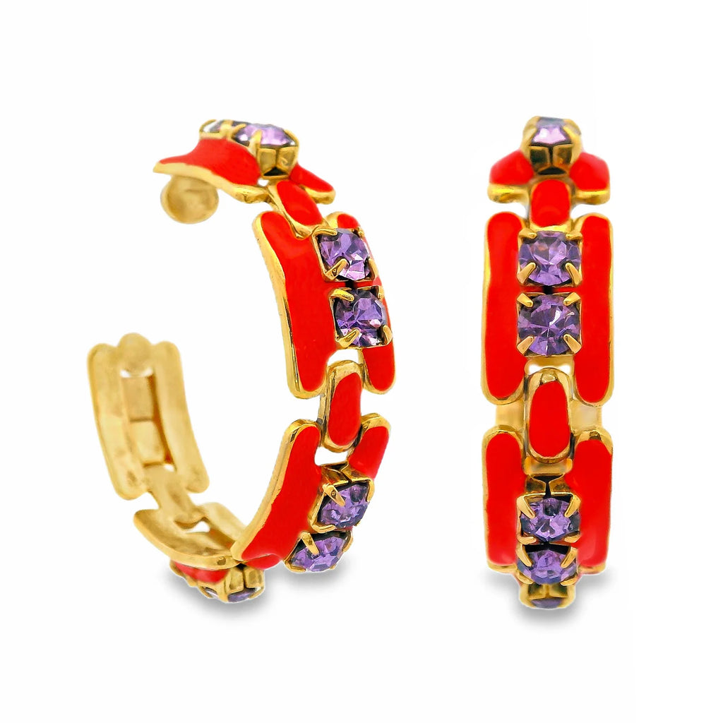 Hillary Swarovski Hoop Earrings- Red/Violet