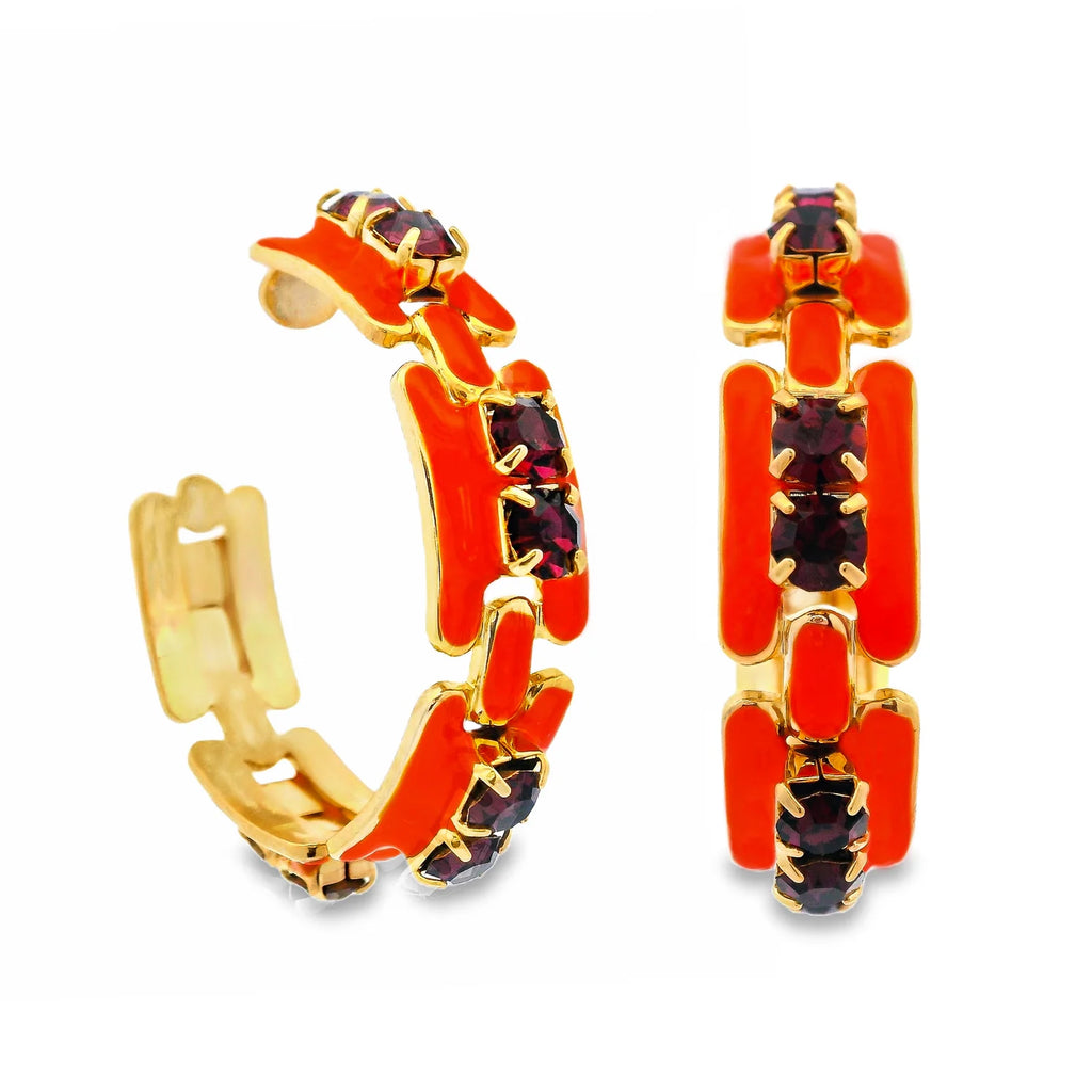 Hillary Swarovski Hoop Earrings- Orange/Fuchsia