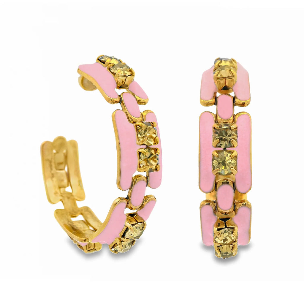 Hillary Swarovski Hoop Earrings - Light Pink & Light Yellow