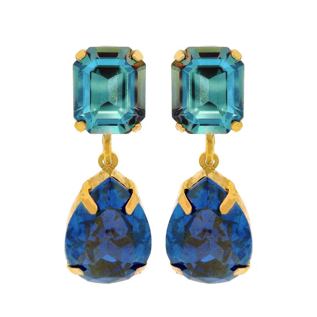 Oriana Swarovski Stud Earrings - Aqua Navy