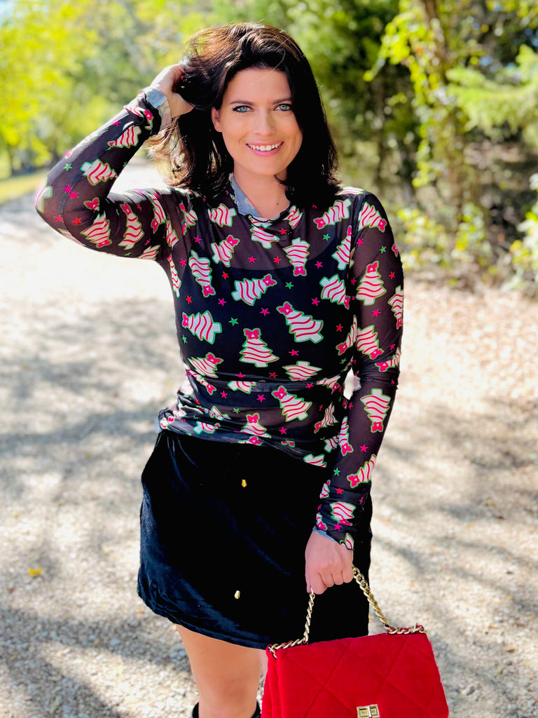 Keigan Mesh Top - Bow Christmas Treats