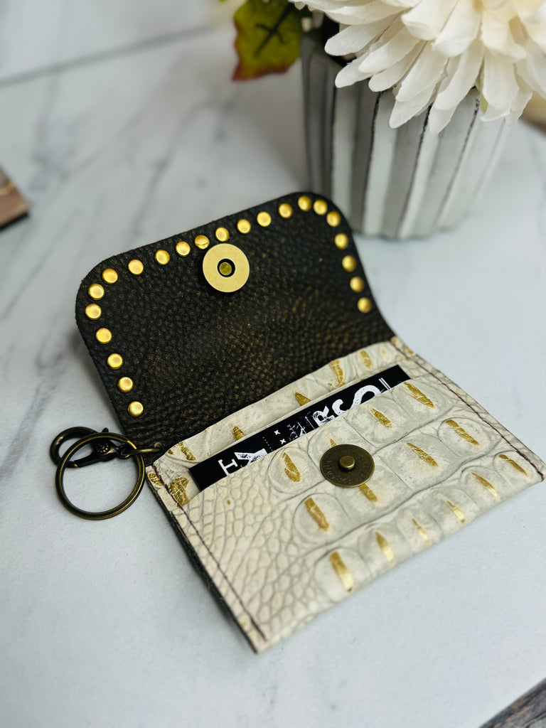 Golden Goose Dolly Wallet with Studs-Gold Croc