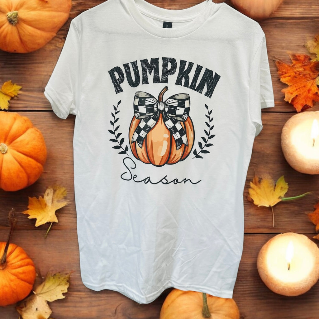 White Bow Tied Pumpkin Graphic Tee