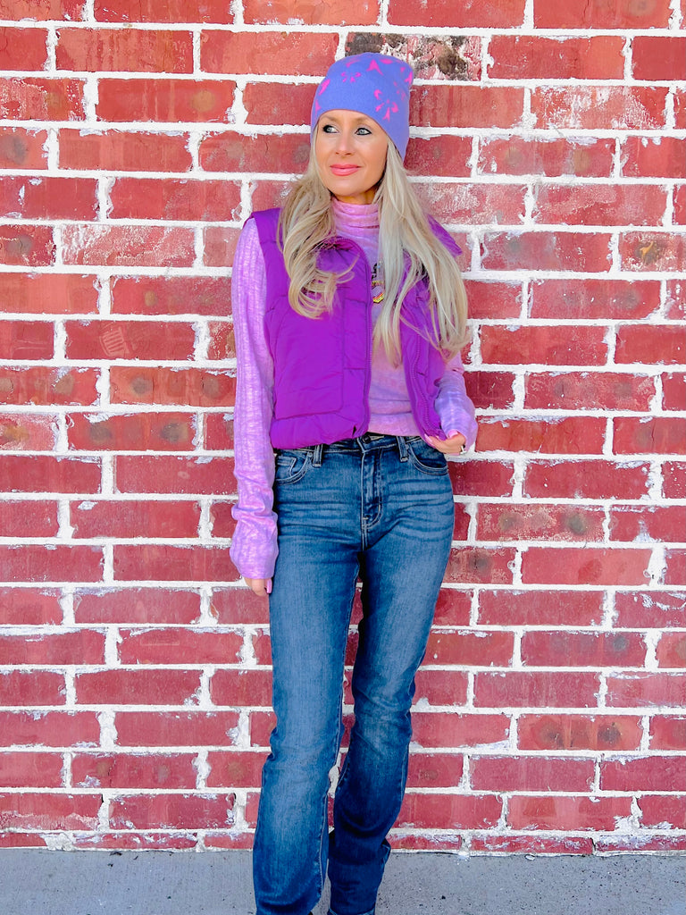 Feeling Girly Bow Printed Beanie- Purple