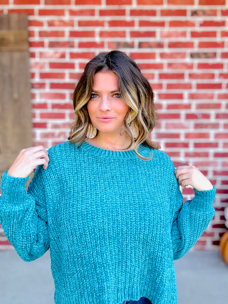 Cloudy Cuddles Sweater- Teal