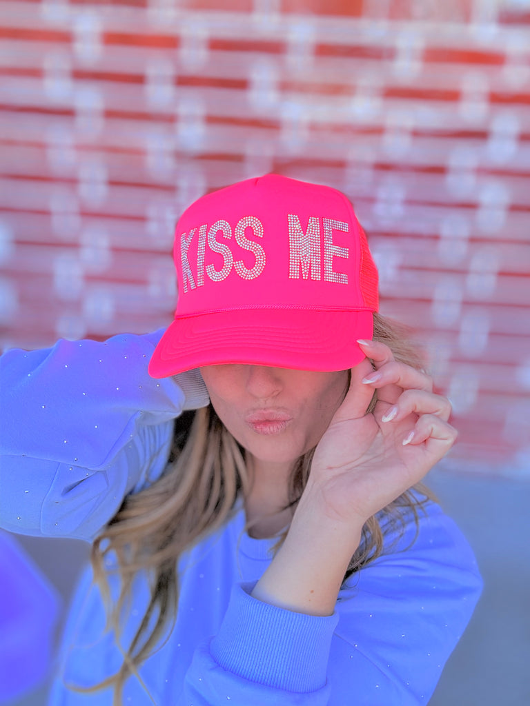 Kiss Me Pink Embellished Trucker Hat