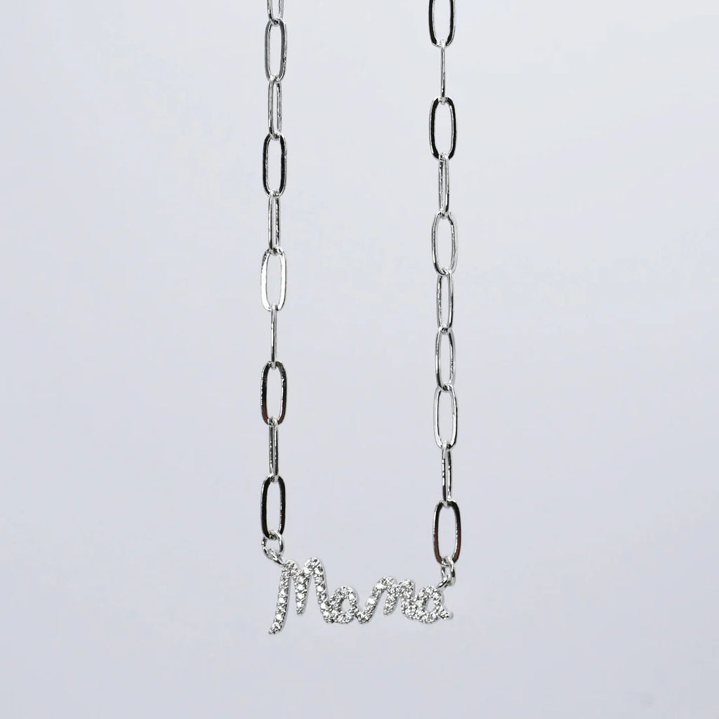 Simple Silver Mama Crystal Necklace