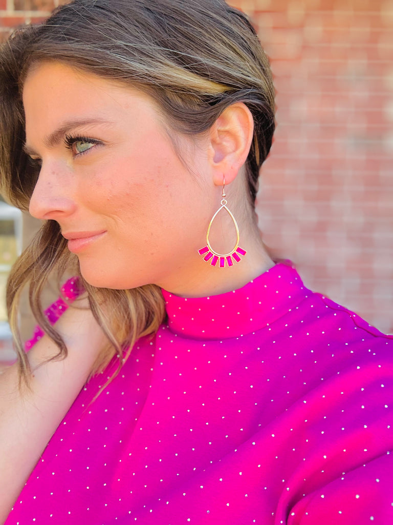 Thriving & Edgy Crystal Earrings - Fuchsia