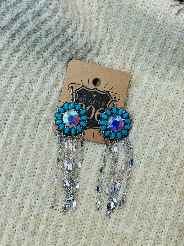 Turq Floral & AB Dangle Earrings