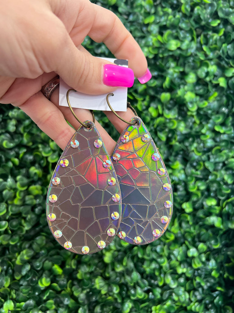 Taupe Hologram AB Leather Earrings
