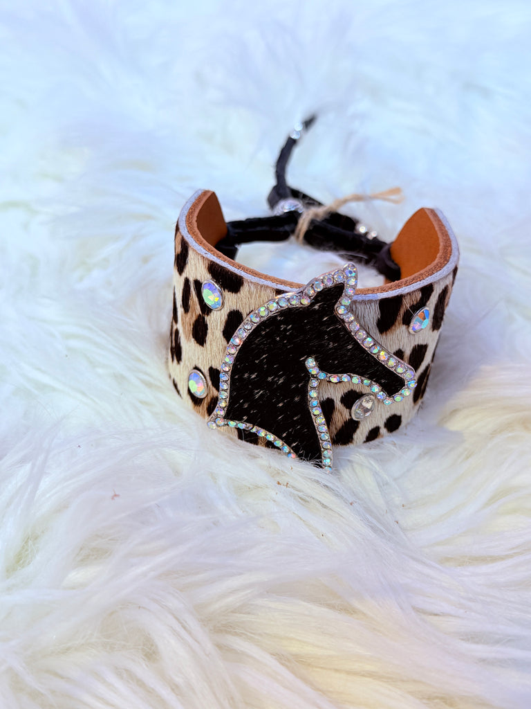 Wild Mustang & Leopard Hide Leather Cuff