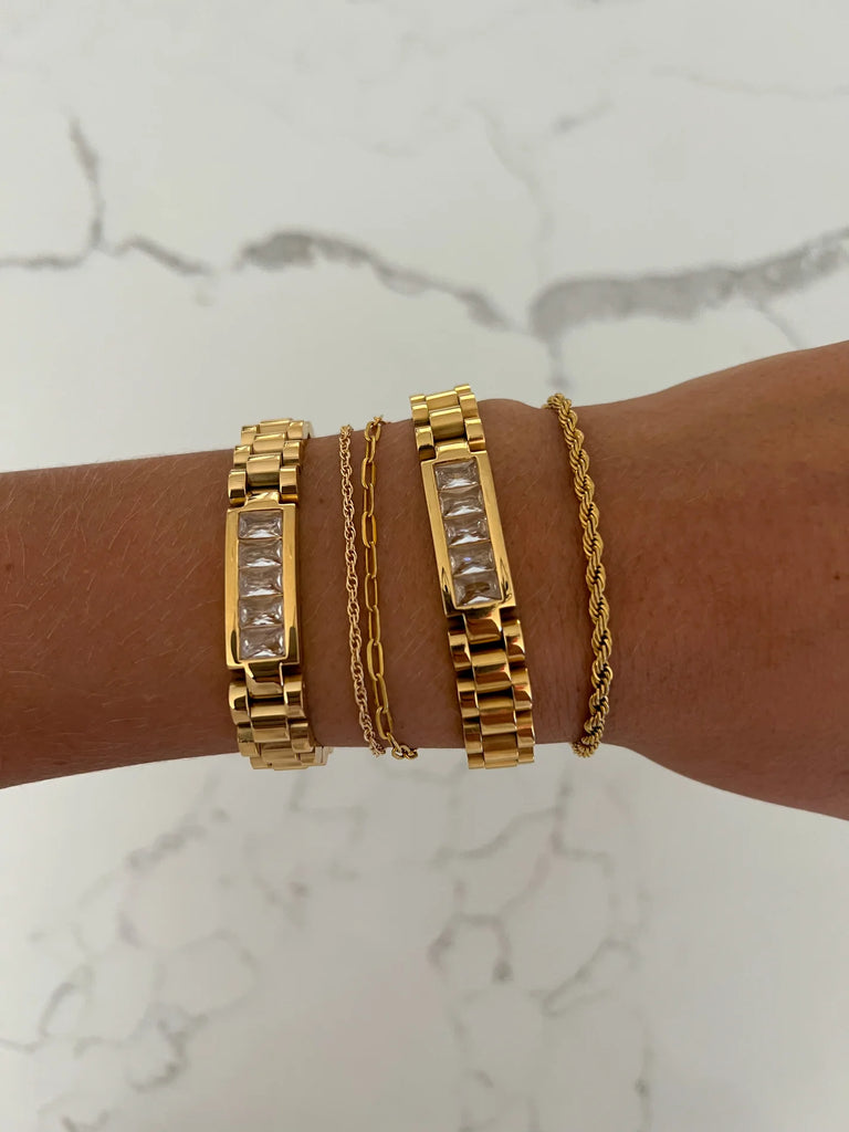 Chunky Diamond Watchband Bracelet in Gold