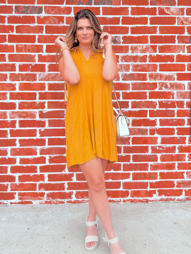 Mustard Come Away With me Ruffle Dress