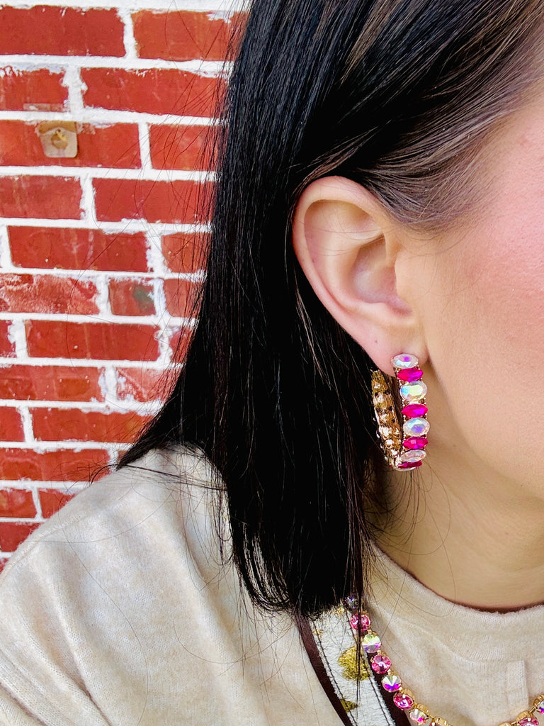 Pink Gem & AB Hoop Earrings