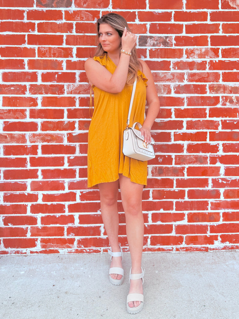 Mustard Come Away With me Ruffle Dress