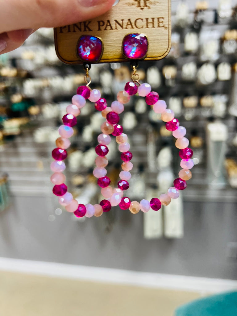 1CNC J200- Two Tone Beaded Pink Earrings