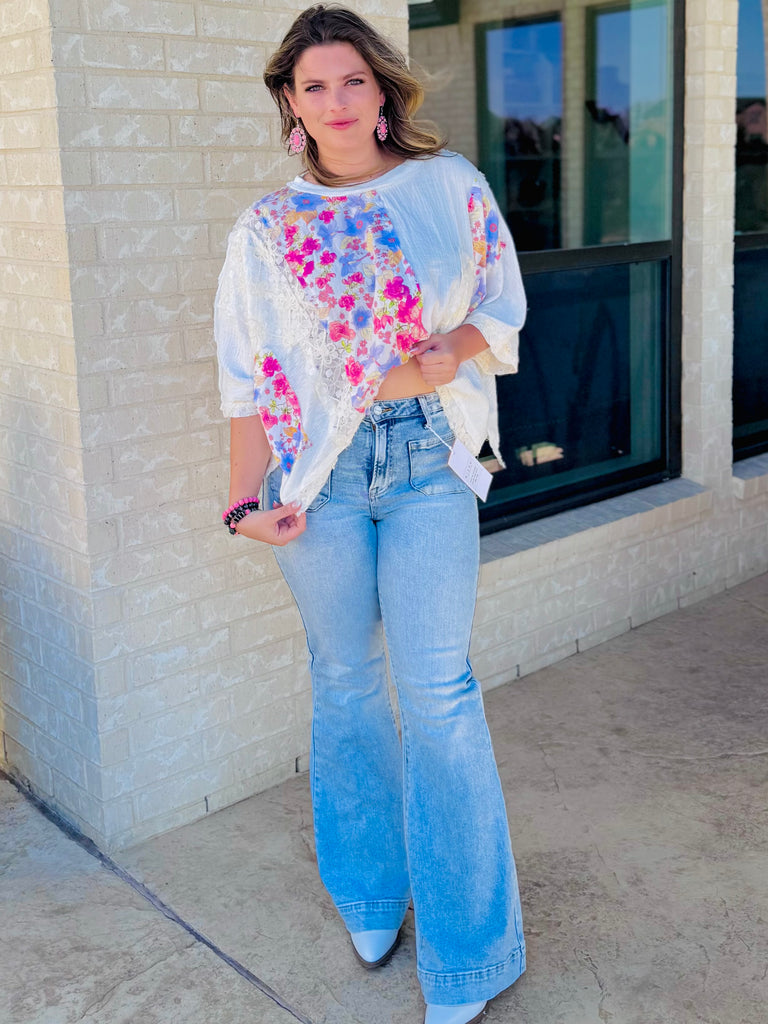 Oversized Double Gauze Floral Patchwork Top