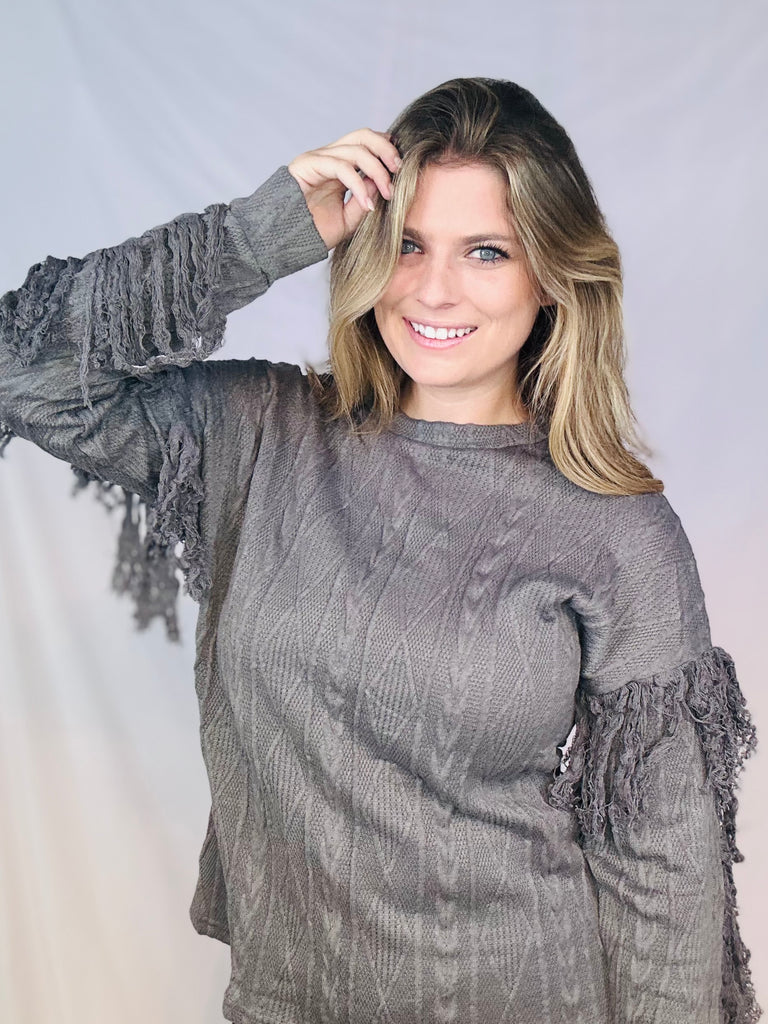 Smokey Grey Fringe Sweater