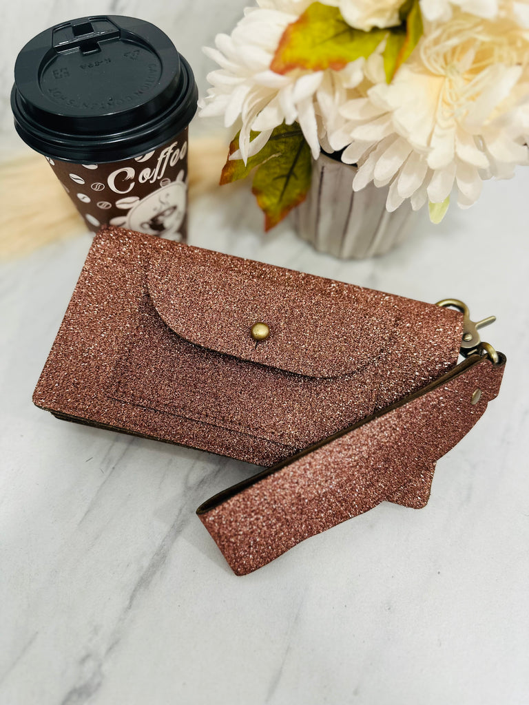 Dark Coffee Matte Glitter Babe Fallon Wallet Wristlet