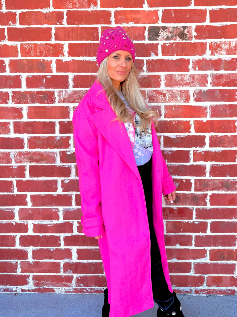 City Chic Essential Lapel Coat - Fuchsia