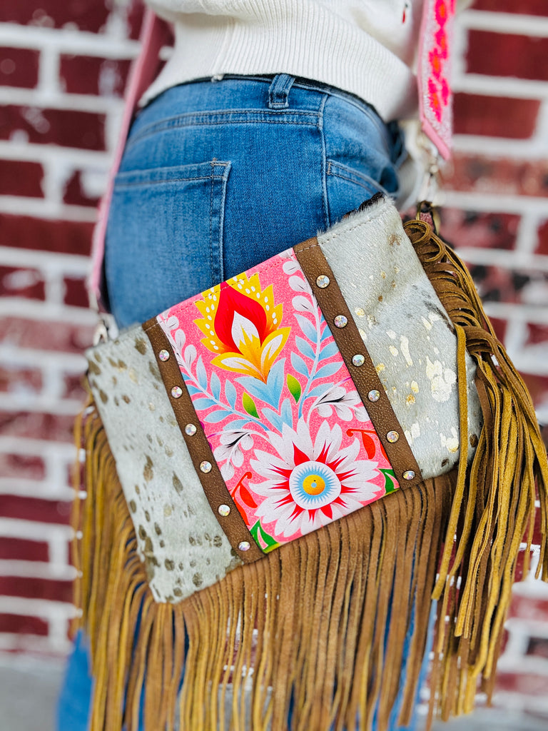 Tangerine Dreams Floral Lux Leather Maxine Purse