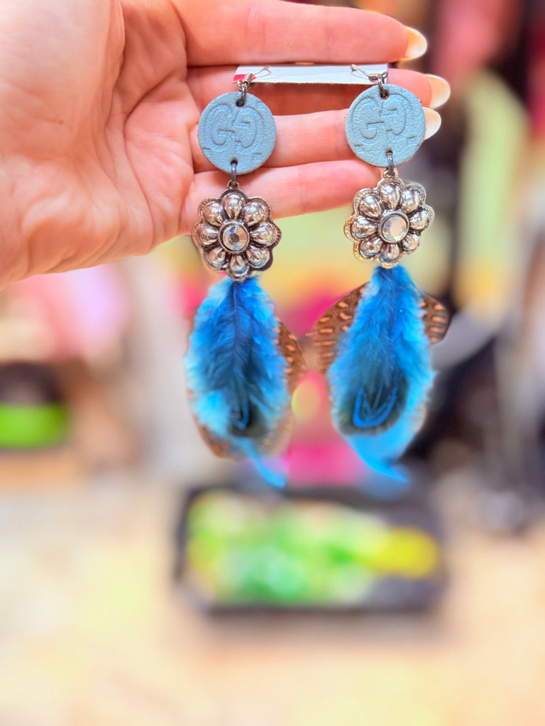 Lux Turq Feather Earrings