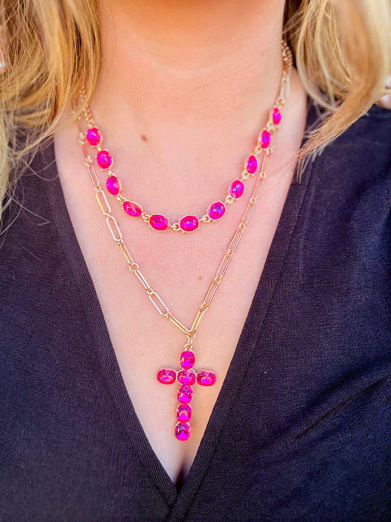 Fuchsia Says He Crystal Charm Layered Necklace