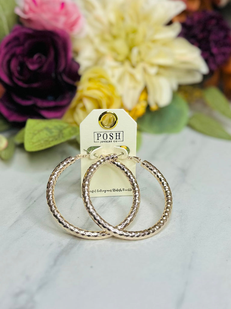 Etched Rose Gold Hoop Earrings