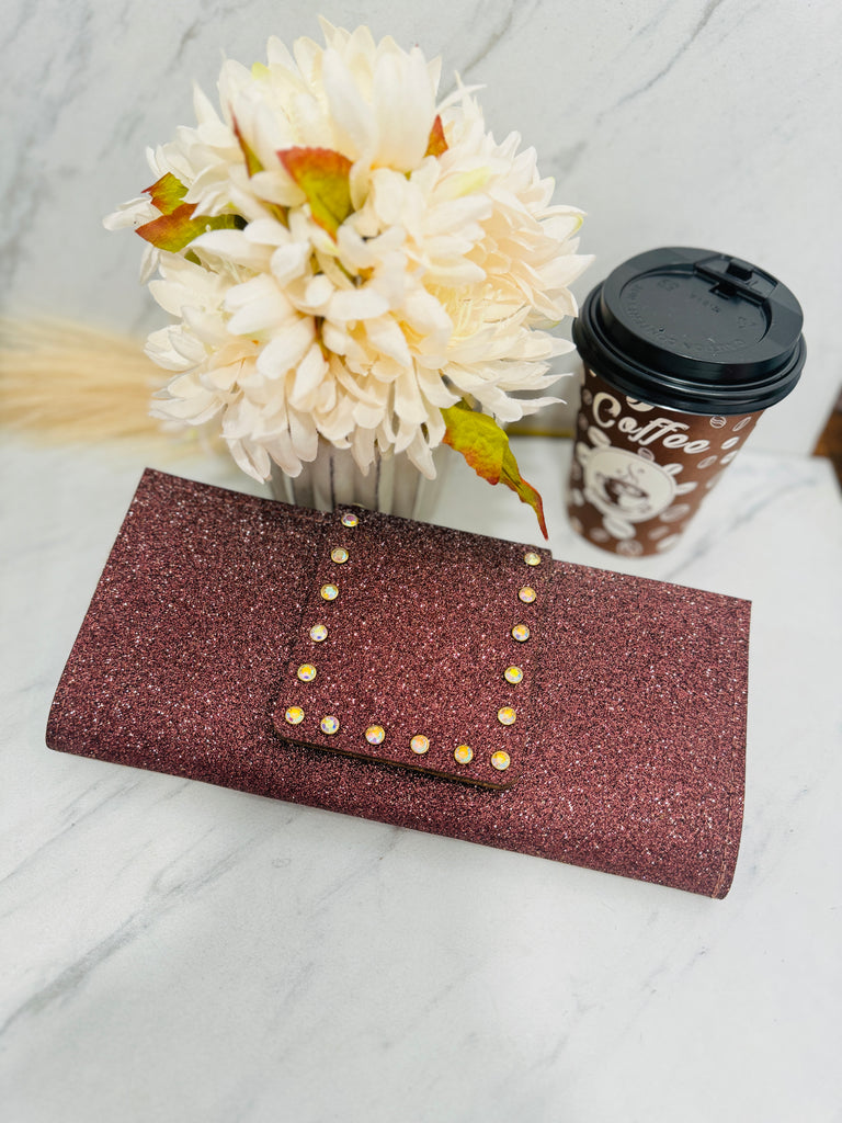 Brown Umber Matte Glitter AB Wallet Clutch