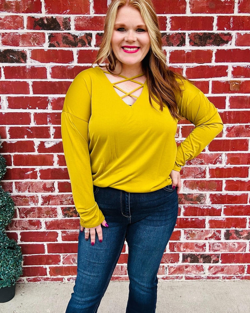 Call It What You Want Criss Cross Top-Mustard