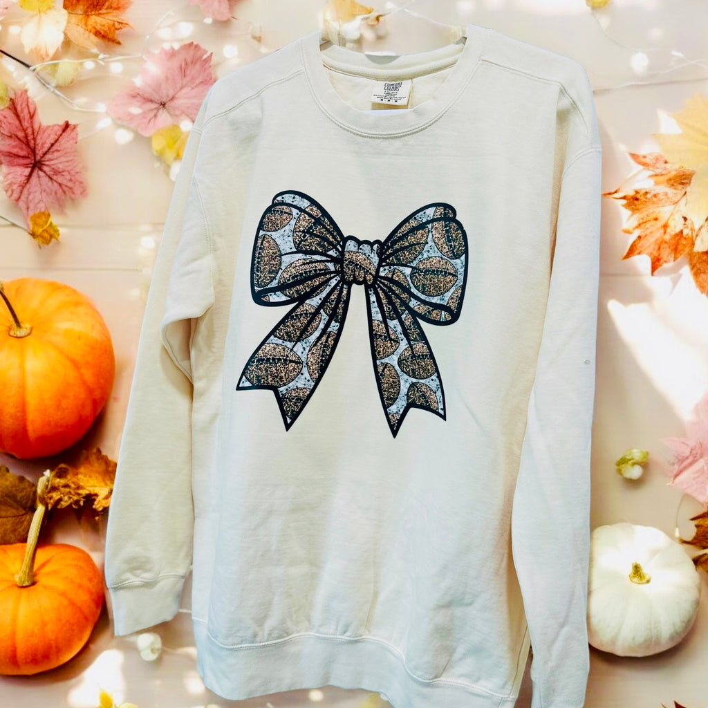 Vanilla Bow Tied Football Graphic Pullover