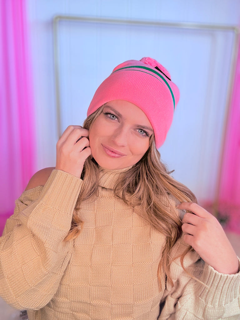 Saved By Pink Pom Beanie