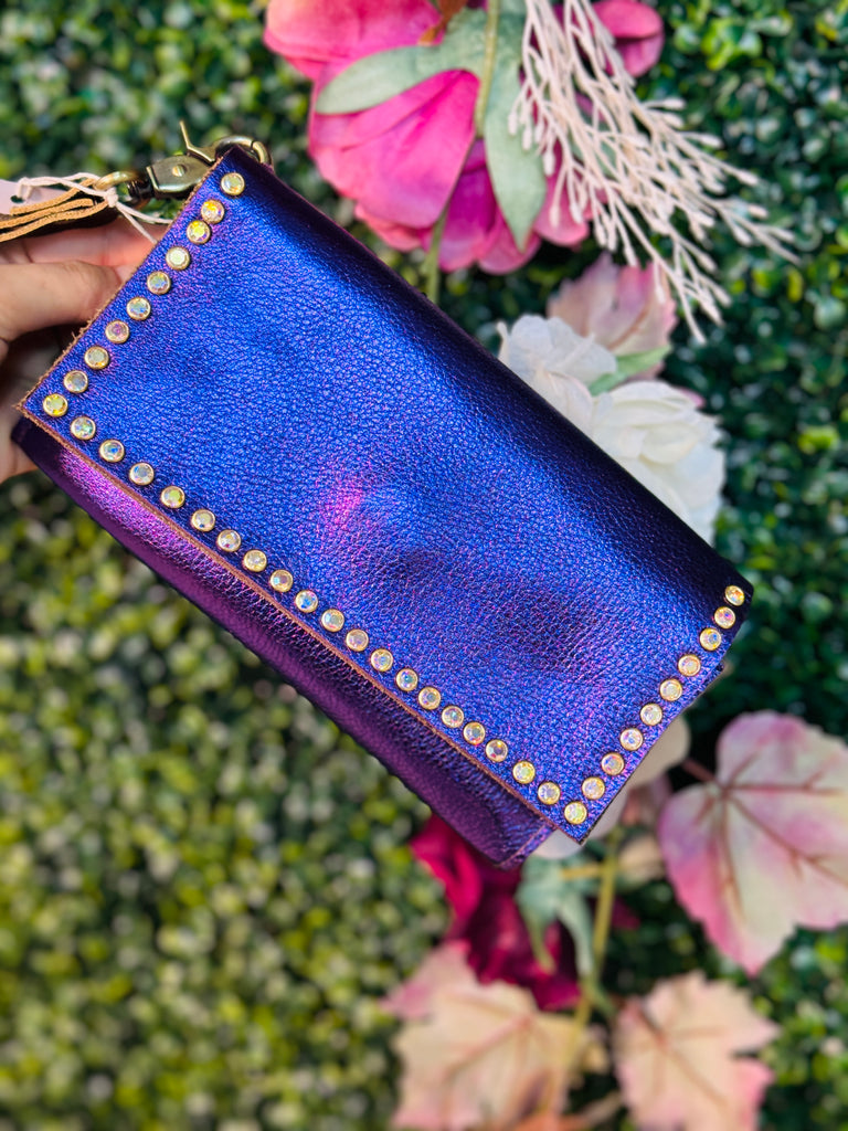 Violet Leather Trifold Wristlet Wallet