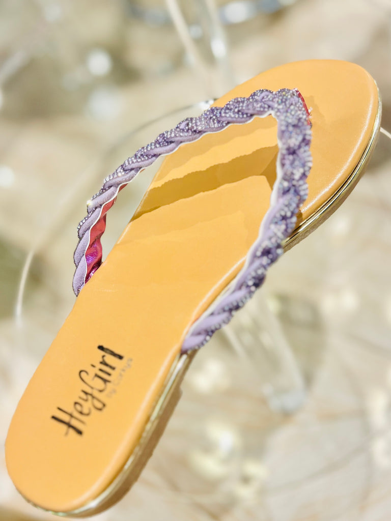 Pinky Promise Braided Crystal Sandals- Purple