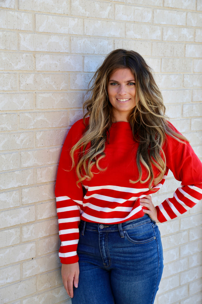 Candy Crush Red Striped Viscose Sweater Top