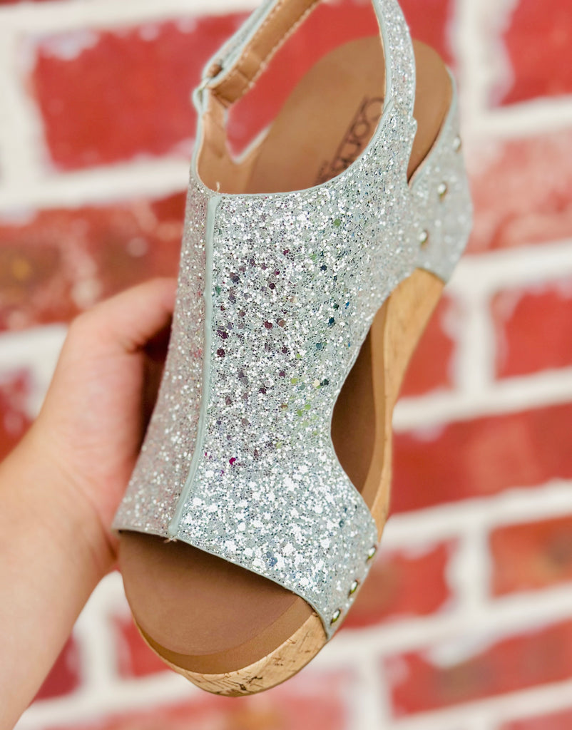 Carley Silver Light Blue New Glitter Wedge