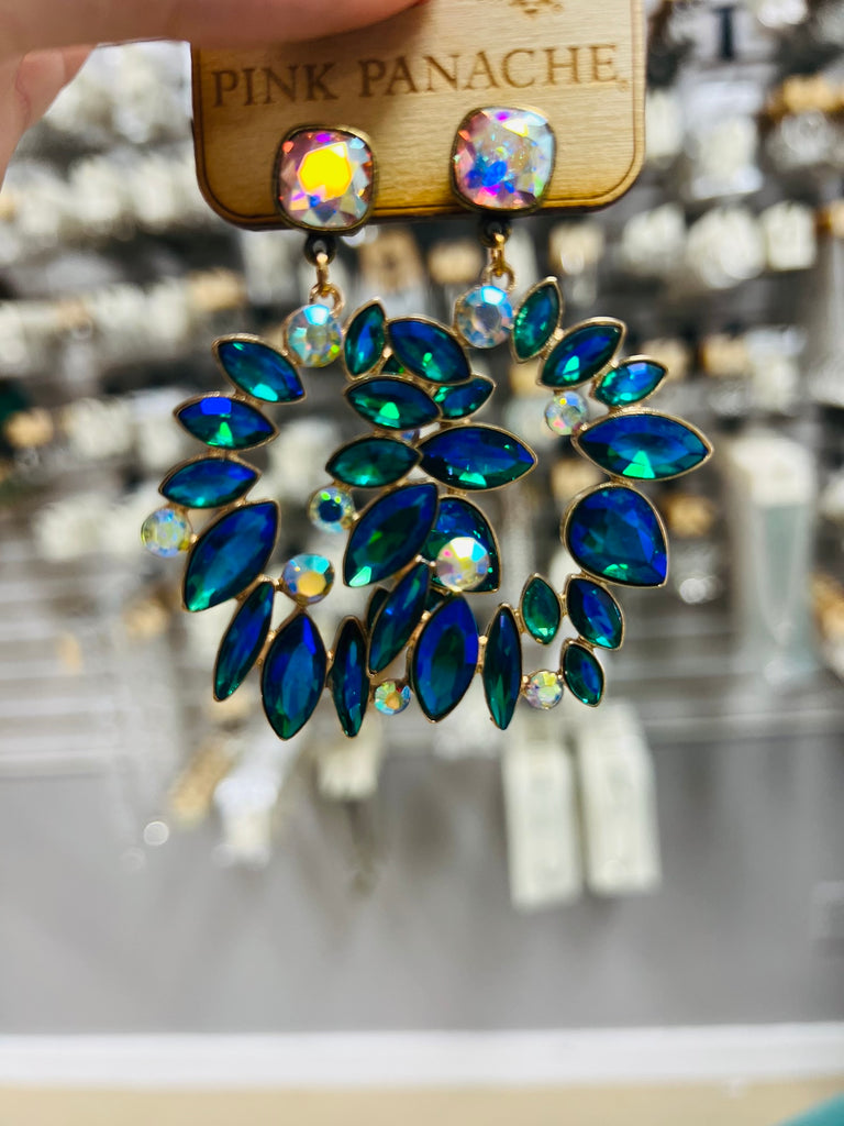 1CNC CH153- Teal Ombre Crystal Earrings