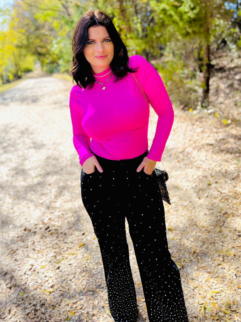 The Essential Mock Neck Bodysuit - Neon Pink