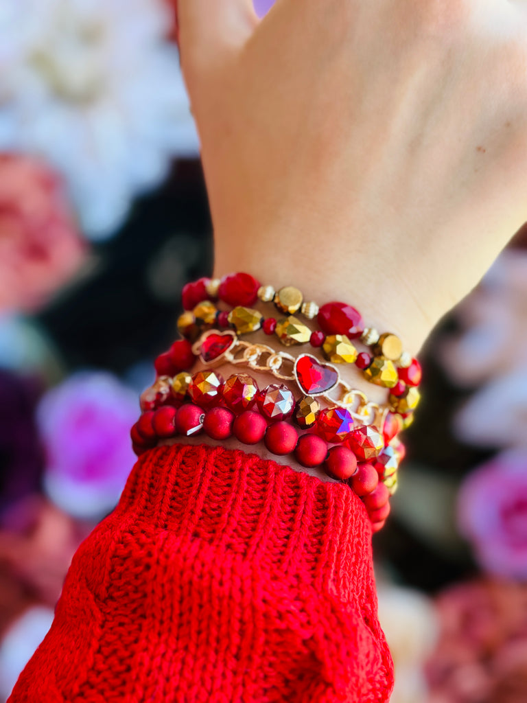 Queen Of Red Hearts Crystal Bracelet Set