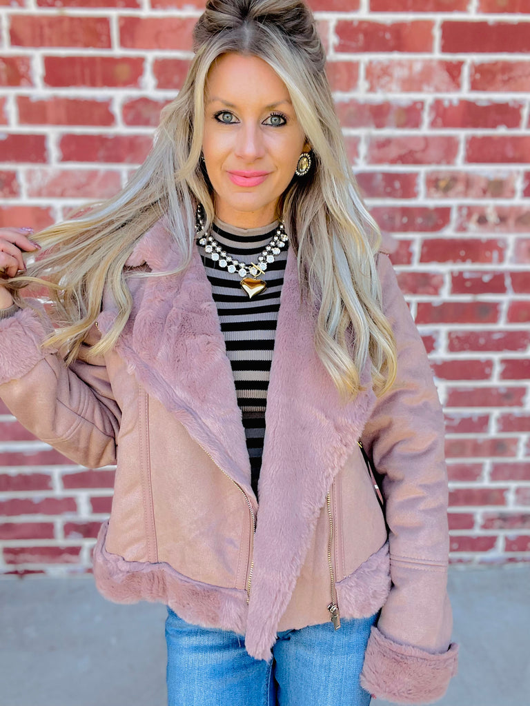 Not Your Grandmothers Old Money Moto Jacket- Dusty Pink