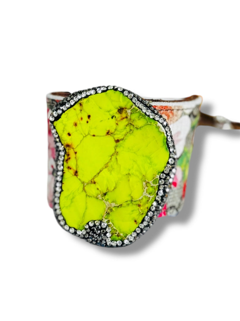 Luxury Lime Stone Blush Blooms Cuff