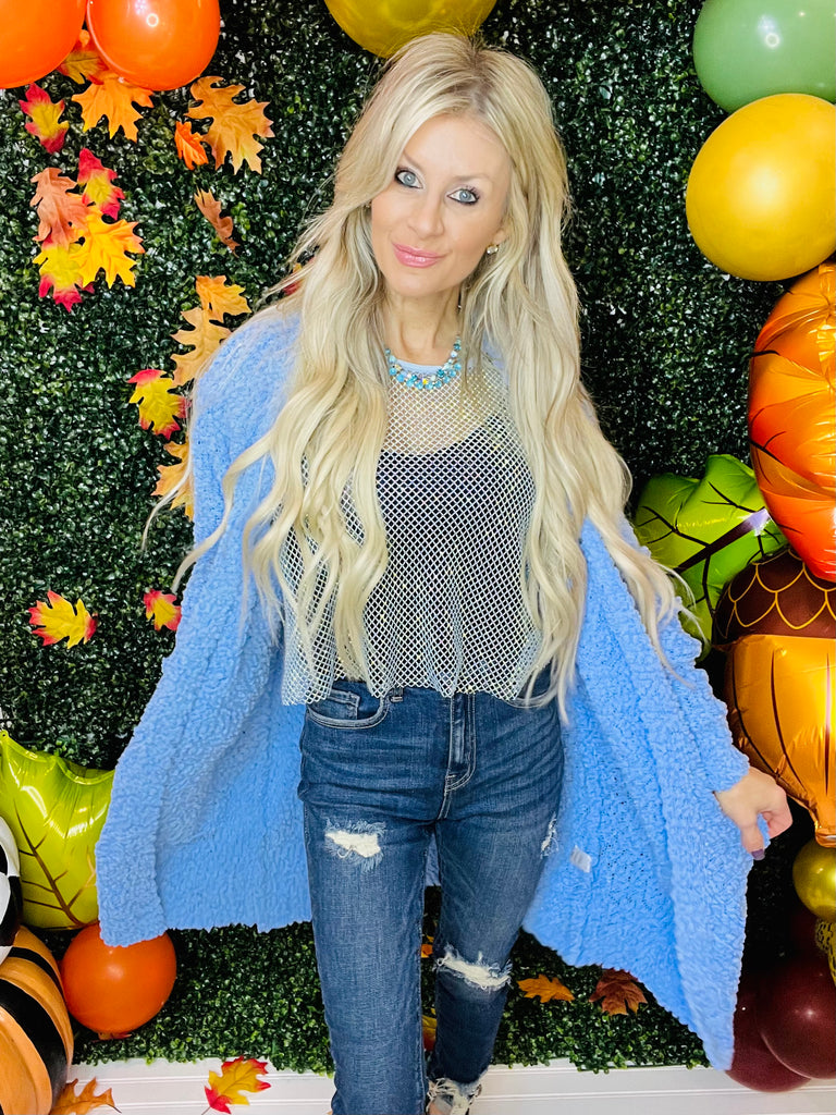 *Doorbuster!* Periwinkle Spring Blue What's Poppin Cozy Cardigans